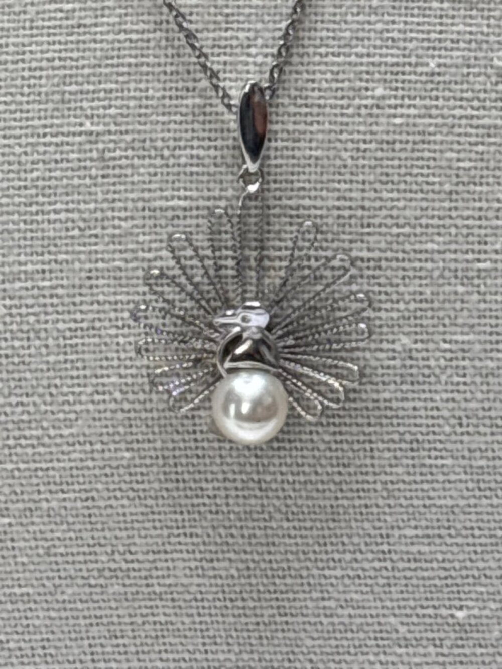 Sterling Silver Peacock Pendant | Faux Pearl Necklace | 925